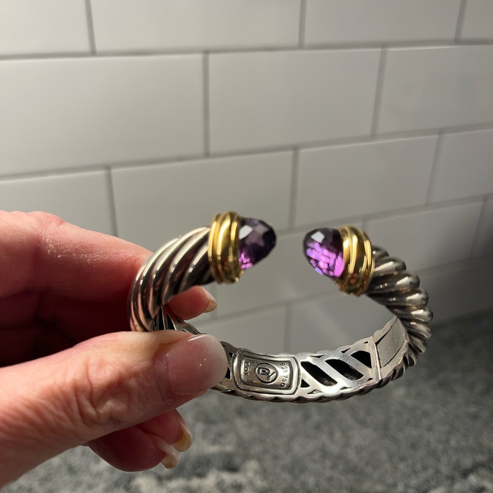 David Yurman Sterling Silver, 14k Gold and Amethyst 10mm cable bracelet!